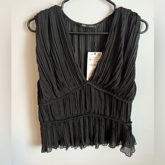 Zara - Black V-neck Top - Size XL - Picture 1 of 4